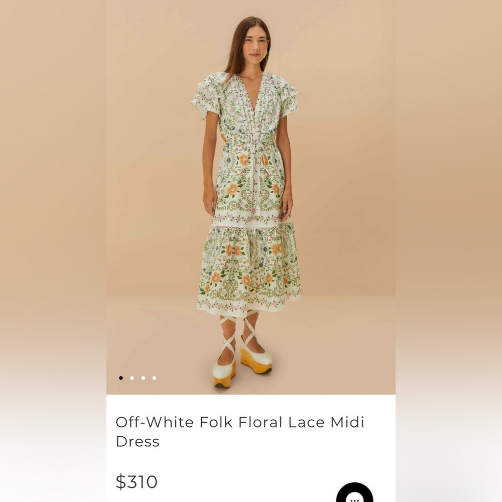 FARM Rio Off-White Folk Floral Lace Midi Dress